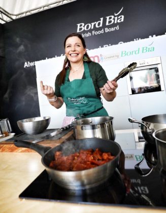 Catherine Fulvio on the Quality Kitchen Stage at Bord Bia's Bloom 2018 where 20 show gardens, 13 postcard gardens and 200 retail stands that include more than 100 food and drink exhibitors and some 30 plant nurseries are on display. The 70-acre site of stages, marquees and pavilions are hosting in the region of 150 live talks, demonstrations and family-friendly activities continues untilMonday, June 4th. Photo Fennell Photography
