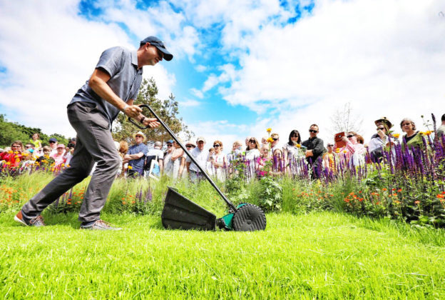 Garden designer Kevin Dennis keeps on top of things at the Fruit Juice Matters Garden at Bord Bia's Bloom 2018 where 20 show gardens, 13 postcard gardens and 200 retail stands that include more than 100 food and drink exhibitors and some 30 plant nurseries are on display. The 70-acre site of stages, marquees and pavilions are hosting in the region of 150 live talks, demonstrations and family-friendly activities continues until Monday, June 4th. Photo Fennell Photography