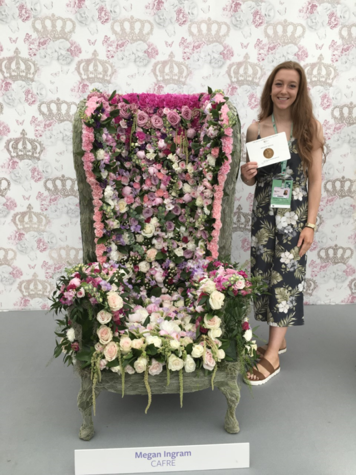 Former CAFRE student Megan Ingram who in 2018 won a bronze medal at the Chelsea Flower Show for creating a Floral Throne inspired by Queen Victoria.